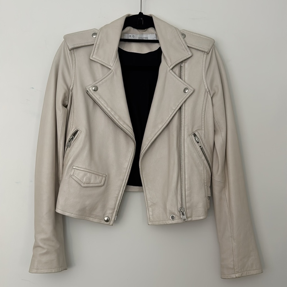 IRO Ashville White / Cream Leather Biker Jacket 34 (XS)